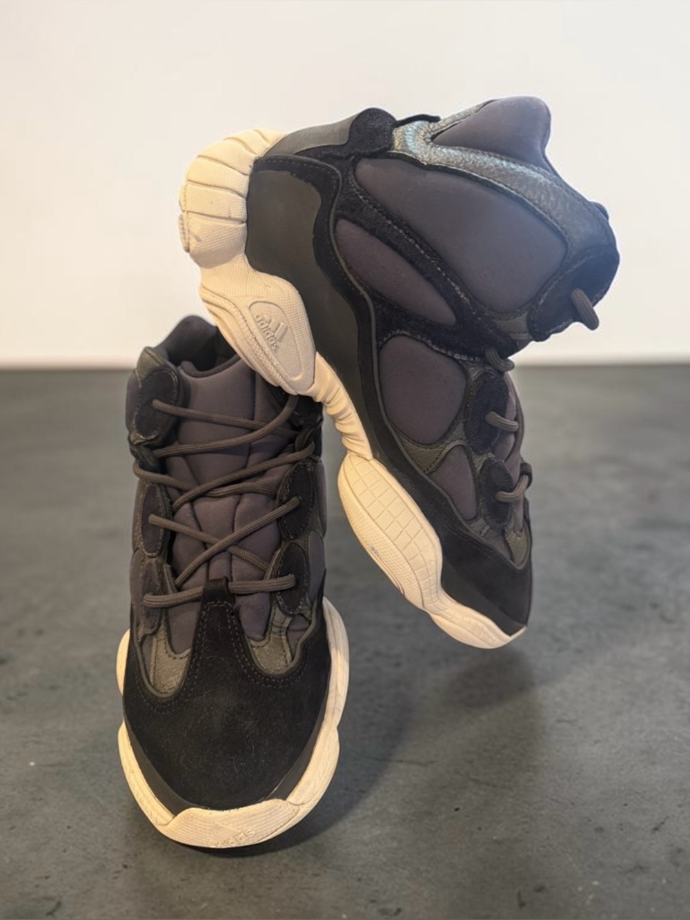 Adidas Yeezy Men's Chunky Sneakers in Dark Blue and Cream